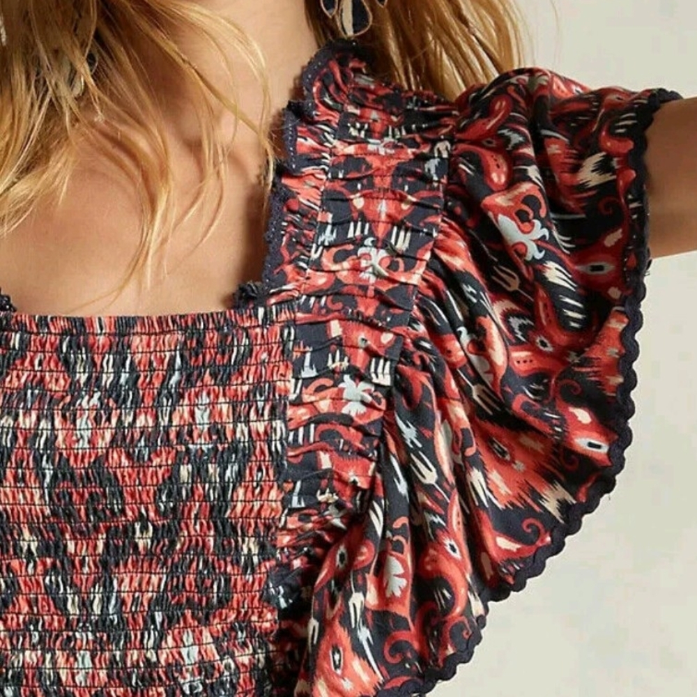 Elegant Red and Black Smocked Top
